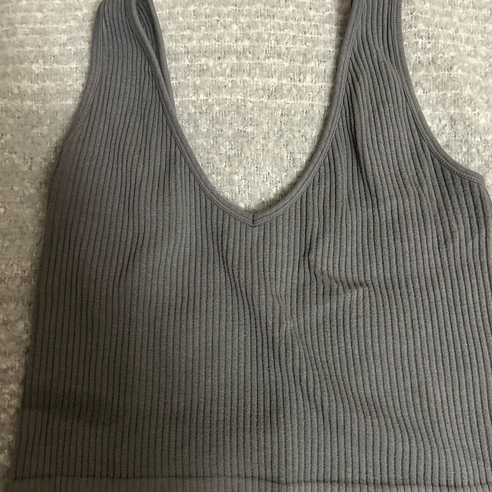 Free People Gray Ribbed Knit Top